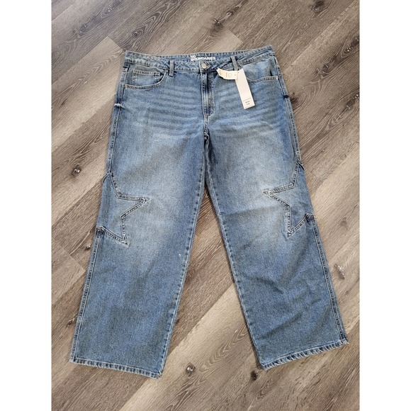 No Boundaries Denim - New Wide Leg Mid Rise Star Patch Denim Jeans No Boundaries Sz 20